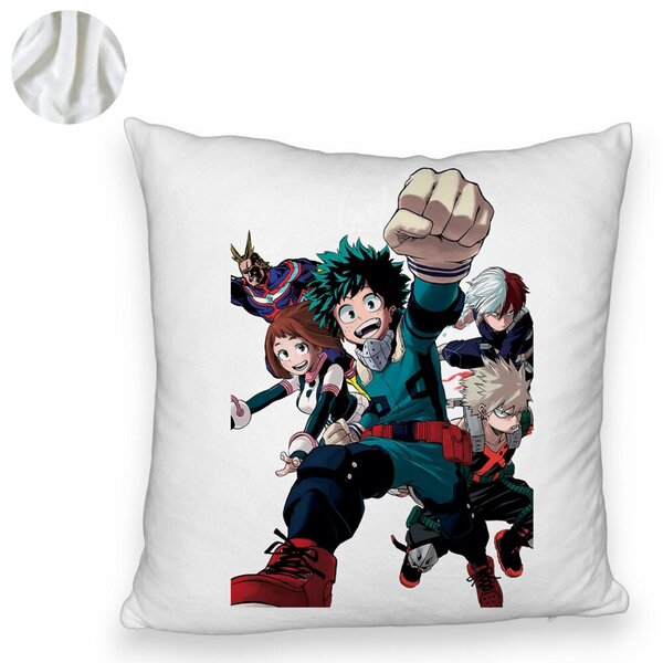 Perna Decorativa Fluffy cu My Hero Academia Characters 2, 40x40 cm, Alba, Husa Detasabila, Burduf 6 40x40 cm
