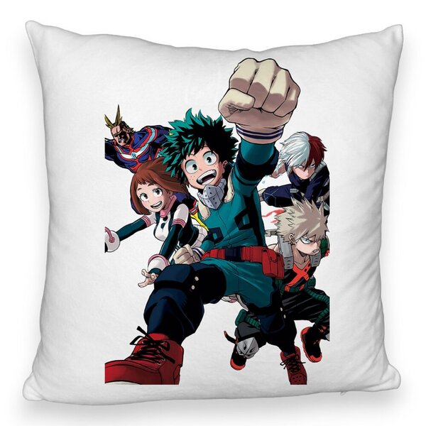 Perna Decorativa Fluffy cu My Hero Academia Characters 2, 40x40 cm, Alba, Husa Detasabila, Burduf 5 Perna Decorativa Fluffy cu My Hero Academia Characters 2