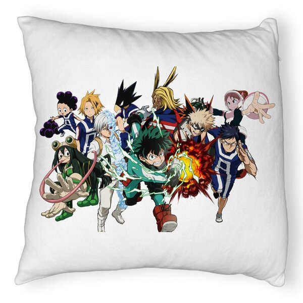 Perna Decorativa Fluffy cu My Hero Academia Characters, 40x40 cm, Alba, Husa Detasabila, Burduf 5 Perna Decorativa Fluffy cu My Hero Academia Characters