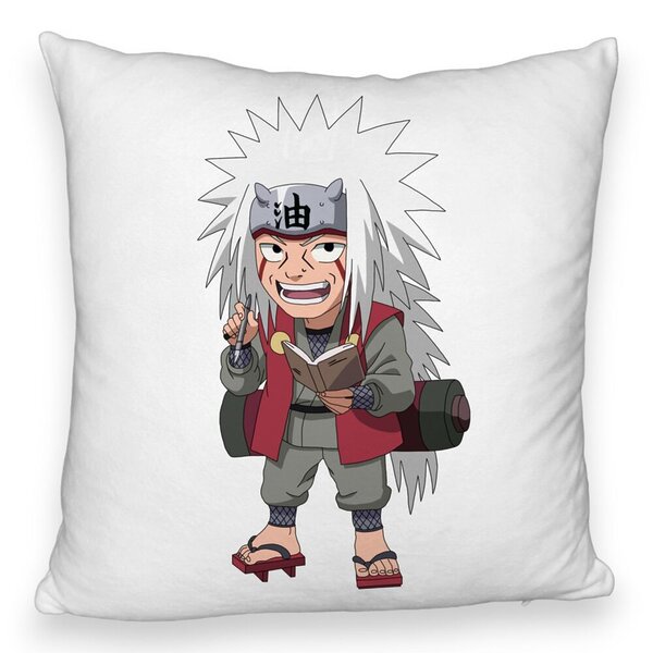 Perna Decorativa Fluffy cu Naruto Jiraiya, 40x40 cm, Alba, Husa Detasabila, Burduf 5 Perna Decorativa Fluffy cu Naruto Jiraiya