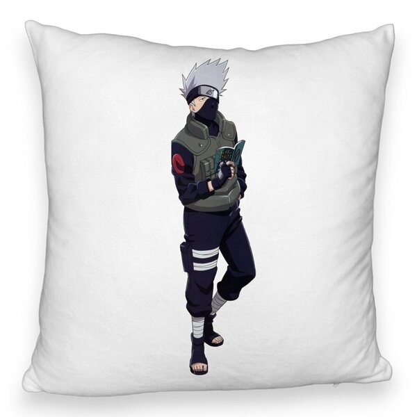 Perna Decorativa Fluffy cu Naruto Kakashi, 40x40 cm, Alba, Husa Detasabila, Burduf 5 Perna Decorativa Fluffy cu Naruto Kakashi