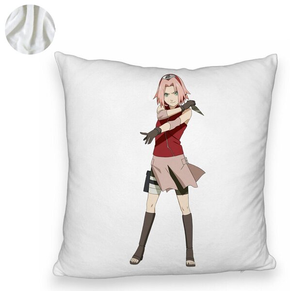 Perna Decorativa Fluffy cu Naruto Sakura, 40x40 cm, Alba, Husa Detasabila, Burduf 6 40x40 cm