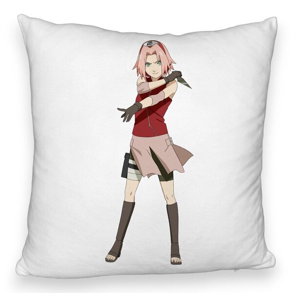 Perna Decorativa Fluffy cu Naruto Sakura, 40x40 cm, Alba, Husa Detasabila, Burduf 5 Perna Decorativa Fluffy cu Naruto Sakura