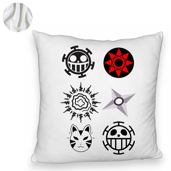 Perna Decorativa Fluffy cu Naruto symbols, 40x40 cm, Alba, Husa Detasabila, Burduf 6 40x40 cm
