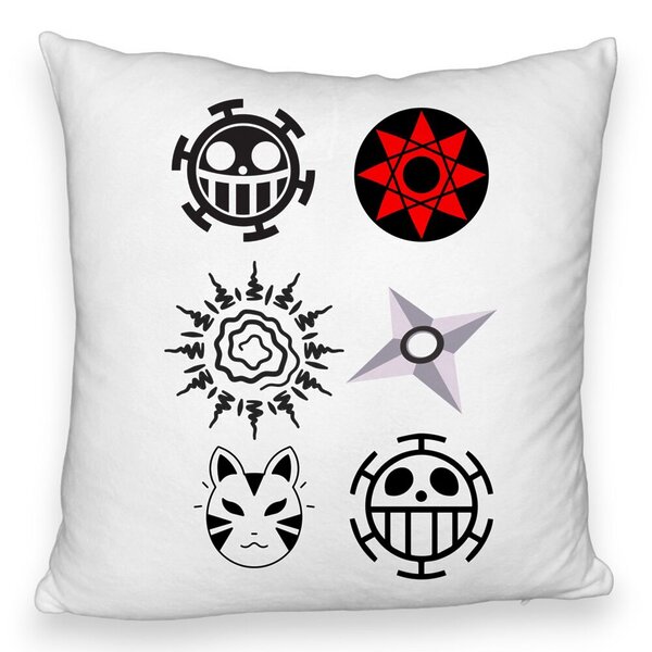 Perna Decorativa Fluffy cu Naruto symbols, 40x40 cm, Alba, Husa Detasabila, Burduf 5 Perna Decorativa Fluffy cu Naruto symbols