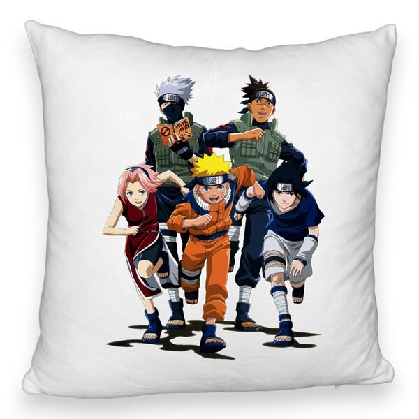 Perna Decorativa Fluffy cu Naruto team, 40x40 cm, Alba, Husa Detasabila, Burduf 5 Perna Decorativa Fluffy cu Naruto team