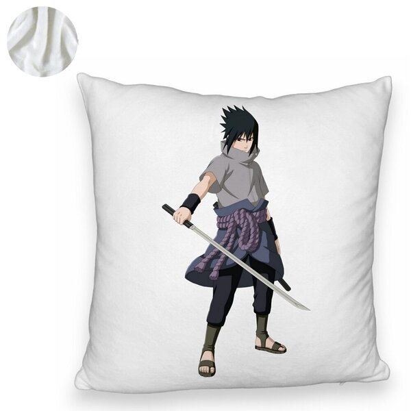 Perna Decorativa Fluffy cu Nsruto Sasuke, 40x40 cm, Alba, Husa Detasabila, Burduf 6 40x40 cm