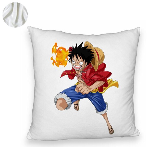 Perna Decorativa Fluffy cu One Piece Luffy, 40x40 cm, Alba, Husa Detasabila, Burduf 6 40x40 cm