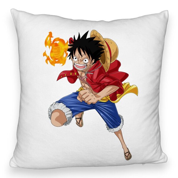 Perna Decorativa Fluffy cu One Piece Luffy, 40x40 cm, Alba, Husa Detasabila, Burduf 5 Perna Decorativa Fluffy cu One Piece Luffy