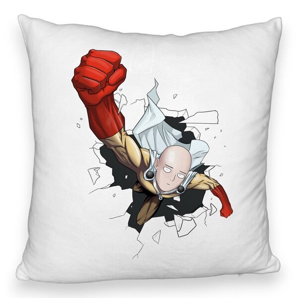 Perna Decorativa Fluffy cu One Punch man, 40x40 cm, Alba, Husa Detasabila, Burduf 5 Perna Decorativa Fluffy cu One Punch man