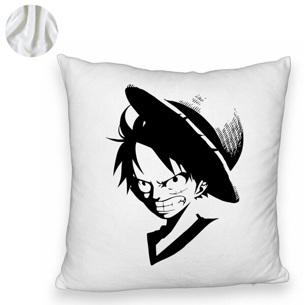 Perna Decorativa Fluffy cu One piece Luffy Black, 40x40 cm, Alba, Husa Detasabila, Burduf 6 40x40 cm