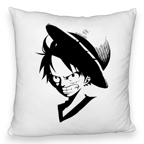 Perna Decorativa Fluffy cu One piece Luffy Black, 40x40 cm, Alba, Husa Detasabila, Burduf 5 Perna Decorativa Fluffy cu One piece Luffy Black