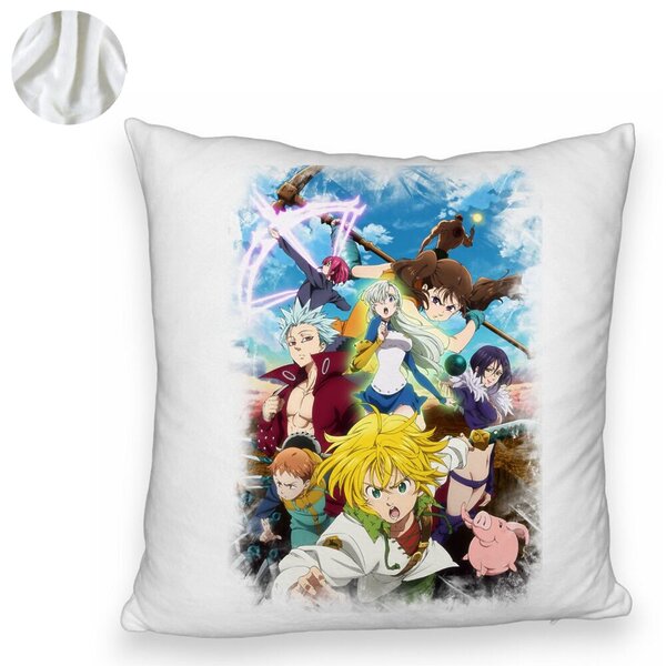 Perna Decorativa Fluffy cu Seven Deadly Sins, 40x40 cm, Alba, Husa Detasabila, Burduf 6 40x40 cm