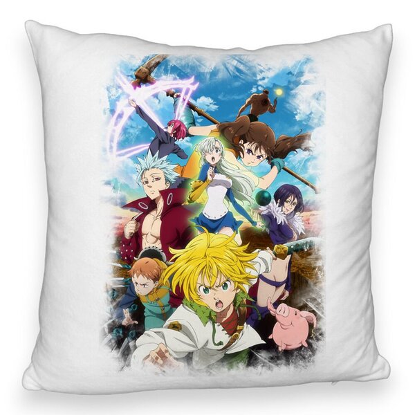 Perna Decorativa Fluffy cu Seven Deadly Sins, 40x40 cm, Alba, Husa Detasabila, Burduf 5 Perna Decorativa Fluffy cu Seven Deadly Sins