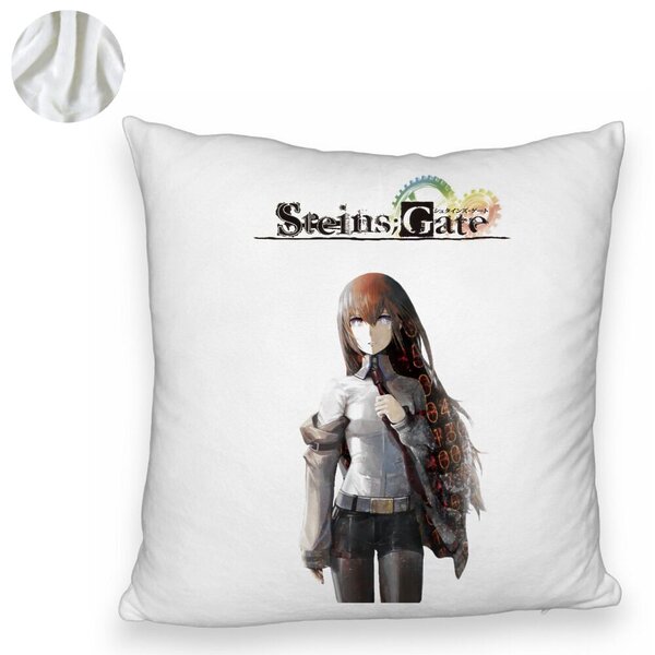 Perna Decorativa Fluffy cu Steins Gate, 40x40 cm, Alba, Husa Detasabila, Burduf 6 40x40 cm