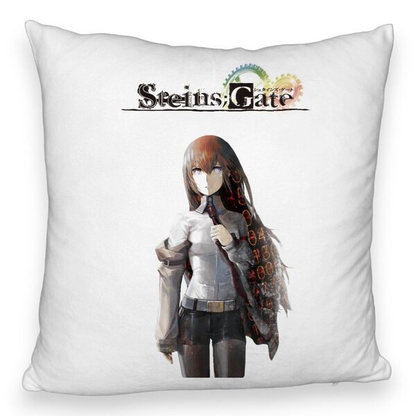 Perna Decorativa Fluffy cu Steins Gate, 40x40 cm, Alba, Husa Detasabila, Burduf 5 Perna Decorativa Fluffy cu Steins Gate