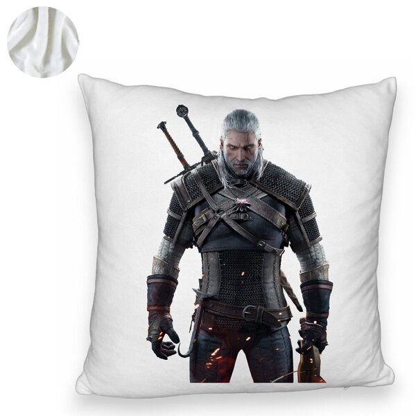 Perna Decorativa Fluffy cu The Witcher 2, 40x40 cm, Alba, Husa Detasabila, Burduf 6 40x40 cm