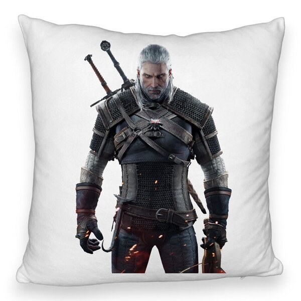 Perna Decorativa Fluffy cu The Witcher 2, 40x40 cm, Alba, Husa Detasabila, Burduf 5 Perna Decorativa Fluffy cu The Witcher 2
