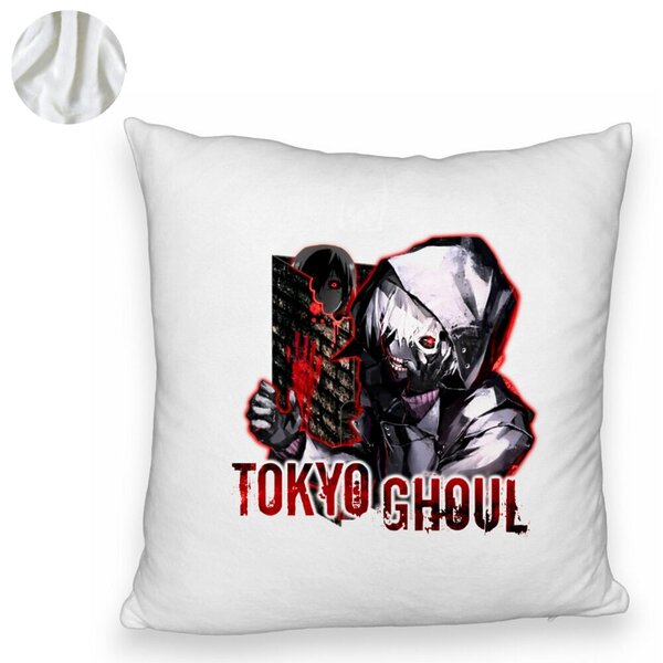 Perna Decorativa Fluffy cu Tokyo Ghoul, 40x40 cm, Alba, Husa Detasabila, Burduf 6 40x40 cm
