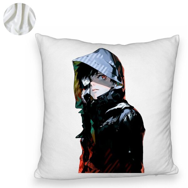 Perna Decorativa Fluffy cu Tokyo Ghoul Kaneki, 40x40 cm, Alba, Husa Detasabila, Burduf 6 40x40 cm