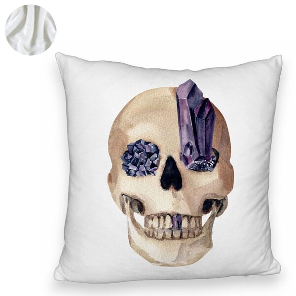 Perna Decorativa Fluffy cu motiv Craniu de Halloween, 1, 40x40 cm, Alba, Husa Detasabila, Burduf 6 1