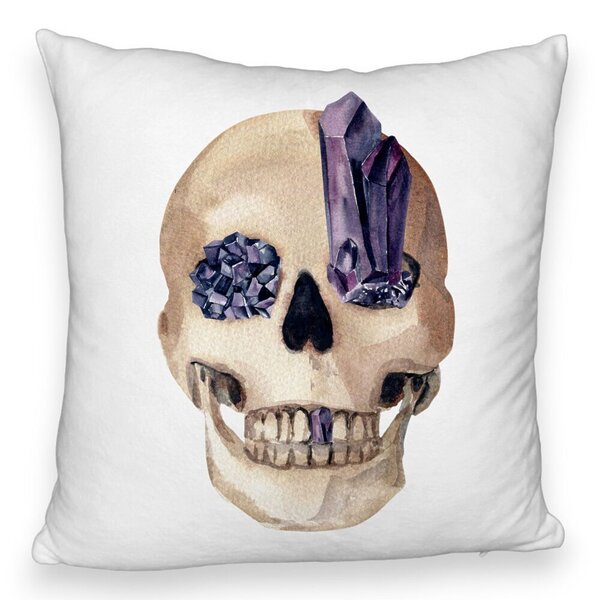 Perna Decorativa Fluffy cu motiv Craniu de Halloween, 1, 40x40 cm, Alba, Husa Detasabila, Burduf 5 Perna Decorativa Fluffy cu motiv Craniu de Halloween