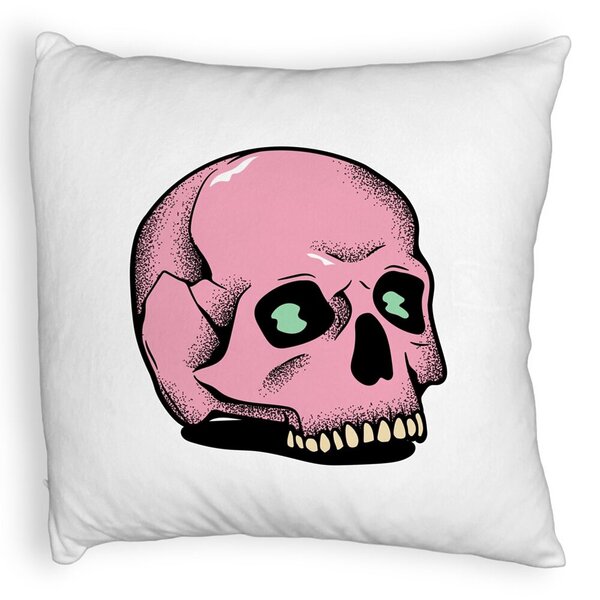 Perna Decorativa Fluffy cu motiv Craniu de Halloween, 2, 40x40 cm, Alba, Husa Detasabila, Burduf 5 Perna Decorativa Fluffy cu motiv Craniu de Halloween