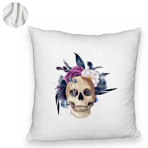Perna Decorativa Fluffy cu motiv Craniu si Flori de Halloween, 40x40 cm, Alba, Husa Detasabila, Burduf 6 40x40 cm