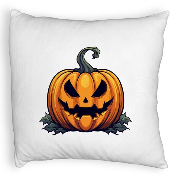 Perna Decorativa Fluffy cu motiv Dovleac de Halloween 1, 40x40 cm, Alba, Husa Detasabila, Burduf 5 Perna Decorativa Fluffy cu motiv Dovleac de Halloween 1