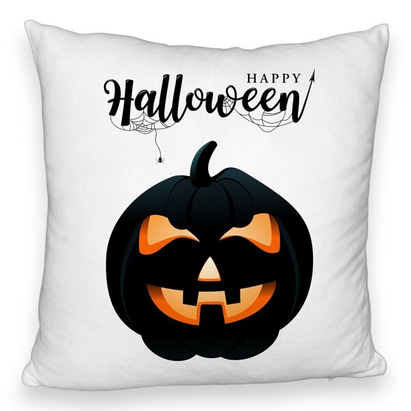 Perna Decorativa Fluffy cu motiv Dovleac de Halloween si Text, 40x40 cm, Alba, Husa Detasabila, Burduf 5 Perna Decorativa Fluffy cu motiv Dovleac de Halloween si Text