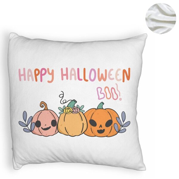 Perna Decorativa Fluffy cu motiv Dovleac si Text de Halloween, Multicolor, 40x40 cm, Alba, Husa Detasabila, Burduf 6 Multicolor