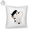 Perna Decorativa Fluffy cu motiv Fantoma si Caine de Halloween, 40x40 cm, Alba, Husa Detasabila, Burduf 8 40x40 cm