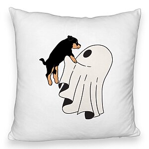 Perna Decorativa Fluffy cu motiv Fantoma si Caine de Halloween