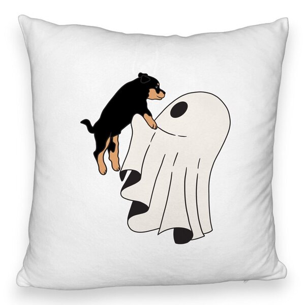 Perna Decorativa Fluffy cu motiv Fantoma si Caine de Halloween, 40x40 cm, Alba, Husa Detasabila, Burduf 5 Perna Decorativa Fluffy cu motiv Fantoma si Caine de Halloween