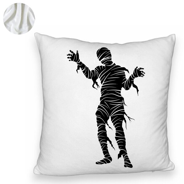 Perna Decorativa Fluffy cu motiv Mumie de Halloween 2, 40x40 cm, Alba, Husa Detasabila, Burduf 6 40x40 cm