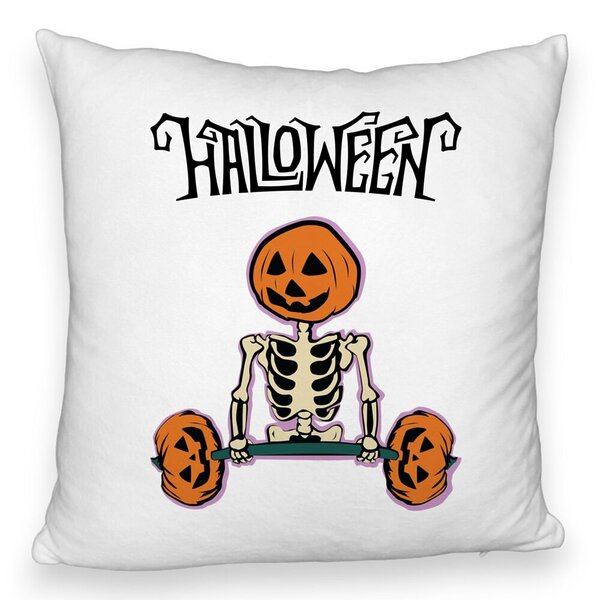 Perna Decorativa Fluffy cu motiv Sechelet de Halloween 2, 40x40 cm, Alba, Husa Detasabila, Burduf 5 Perna Decorativa Fluffy cu motiv Sechelet de Halloween 2