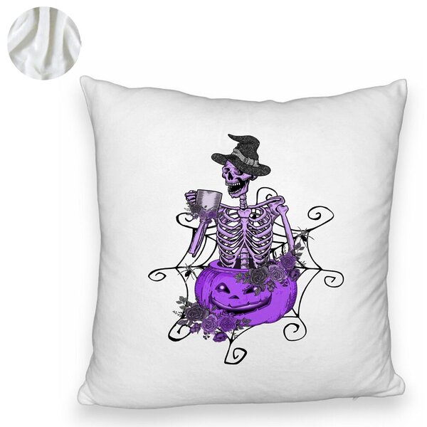 Perna Decorativa Fluffy cu motiv Sechelet de Halloween 4, 40x40 cm, Alba, Husa Detasabila, Burduf 6 40x40 cm