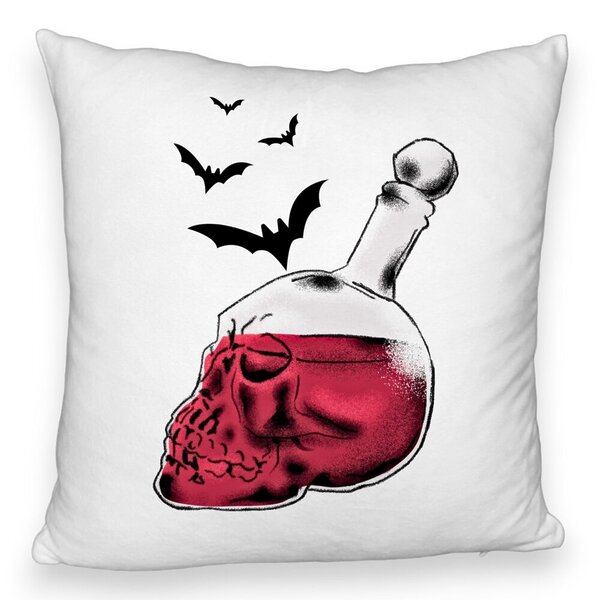 Perna Decorativa Fluffy cu motiv Sticla Craniu de Halloween 1, 40x40 cm, Alba, Husa Detasabila, Burduf 5 Perna Decorativa Fluffy cu motiv Sticla Craniu de Halloween 1