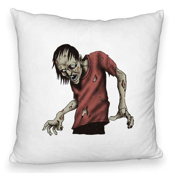 Perna Decorativa Fluffy cu motiv Zombie de Halloween 1, 40x40 cm, Alba, Husa Detasabila, Burduf 5 Perna Decorativa Fluffy cu motiv Zombie de Halloween 1