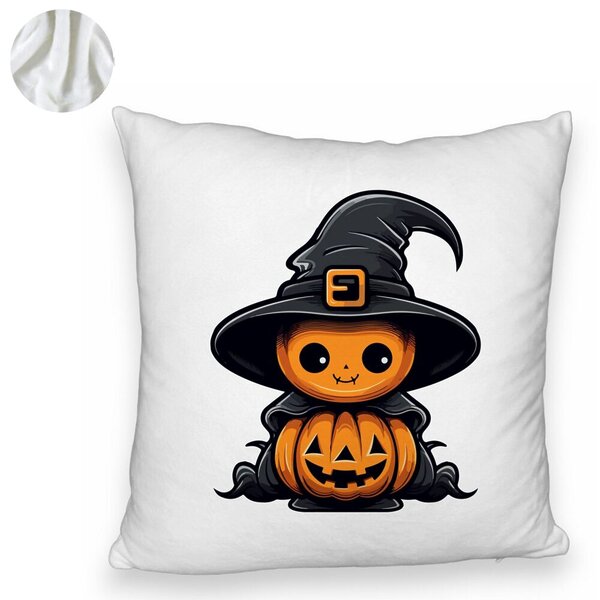 Perna Decorativa Fluffy cu motiv de Halloween 1, 40x40 cm, Alba, Husa Detasabila, Burduf 6 40x40 cm