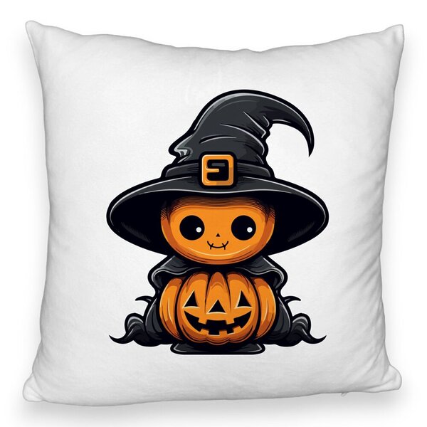 Perna Decorativa Fluffy cu motiv de Halloween 1, 40x40 cm, Alba, Husa Detasabila, Burduf 5 Perna Decorativa Fluffy cu motiv de Halloween 1