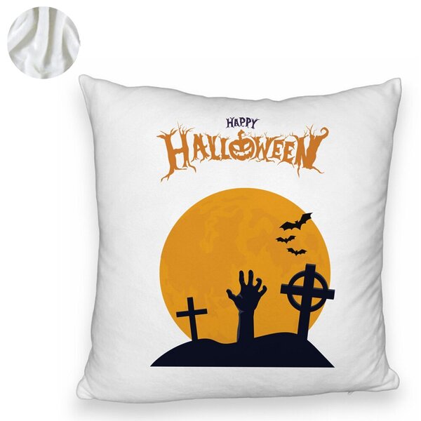 Perna Decorativa Fluffy cu motiv de Halloween 2, 40x40 cm, Alba, Husa Detasabila, Burduf 6 40x40 cm