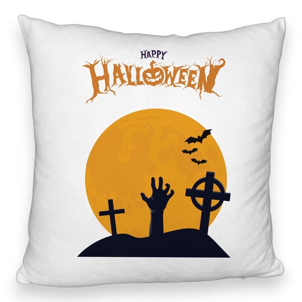 Perna Decorativa Fluffy cu motiv de Halloween 2, 40x40 cm, Alba, Husa Detasabila, Burduf 5 Perna Decorativa Fluffy cu motiv de Halloween 2