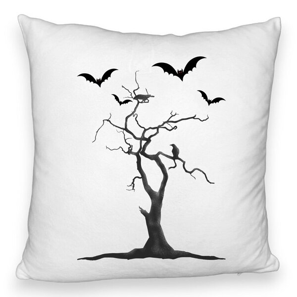 Perna Decorativa Fluffy cu motiv de Halloween 3, 40x40 cm, Alba, Husa Detasabila, Burduf 5 Perna Decorativa Fluffy cu motiv de Halloween 3