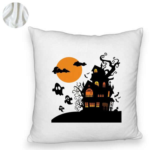 Perna Decorativa Fluffy cu motiv de Halloween 4, 40x40 cm, Alba, Husa Detasabila, Burduf 6 40x40 cm