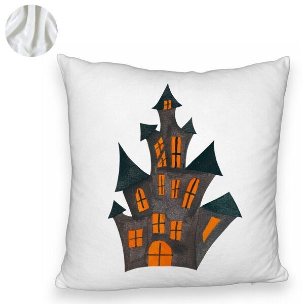 Perna Decorativa Fluffy cu motiv de Halloween 6, 40x40 cm, Alba, Husa Detasabila, Burduf 6 40x40 cm