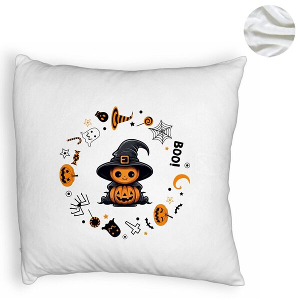 Perna Decorativa Fluffy cu motiv de Halloween 7, 40x40 cm, Alba, Husa Detasabila, Burduf 6 40x40 cm