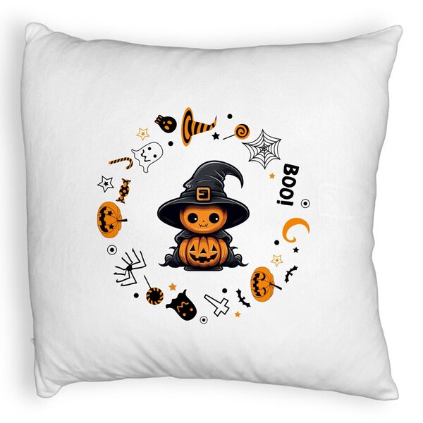 Perna Decorativa Fluffy cu motiv de Halloween 7, 40x40 cm, Alba, Husa Detasabila, Burduf 5 Perna Decorativa Fluffy cu motiv de Halloween 7