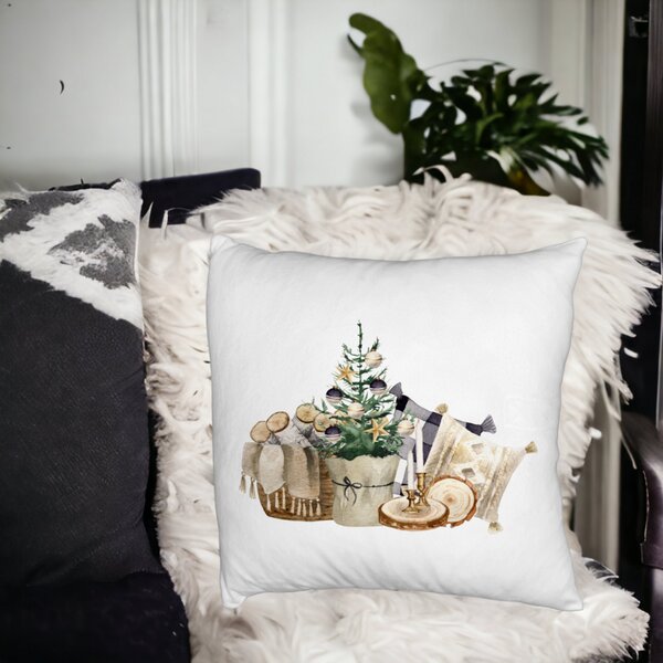 Perna Decorativa Fluffy cu tematica de Craciun, 17, 40x40 cm, Alba, Husa Detasabila, Burduf 15 40x40 cm