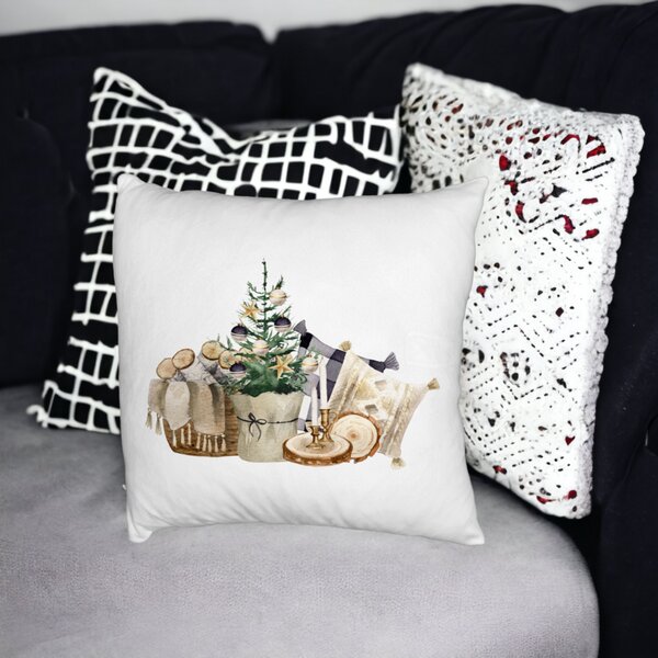 Perna Decorativa Fluffy cu tematica de Craciun, 17, 40x40 cm, Alba, Husa Detasabila, Burduf 17 Husa Detasabila